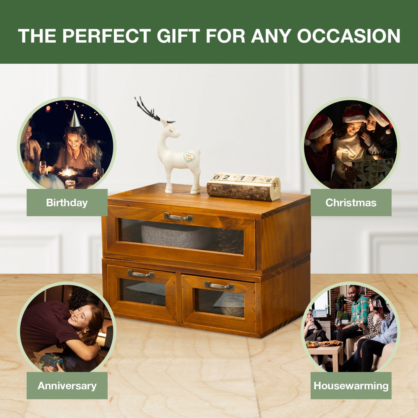 Stackable Wooden Storage Drawers with Glass Front – VintageSee-Through Drawer for Office, Crafts & Home