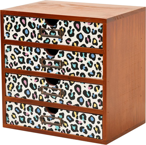 Colorful Leopard Print Wooden Desk Organizer