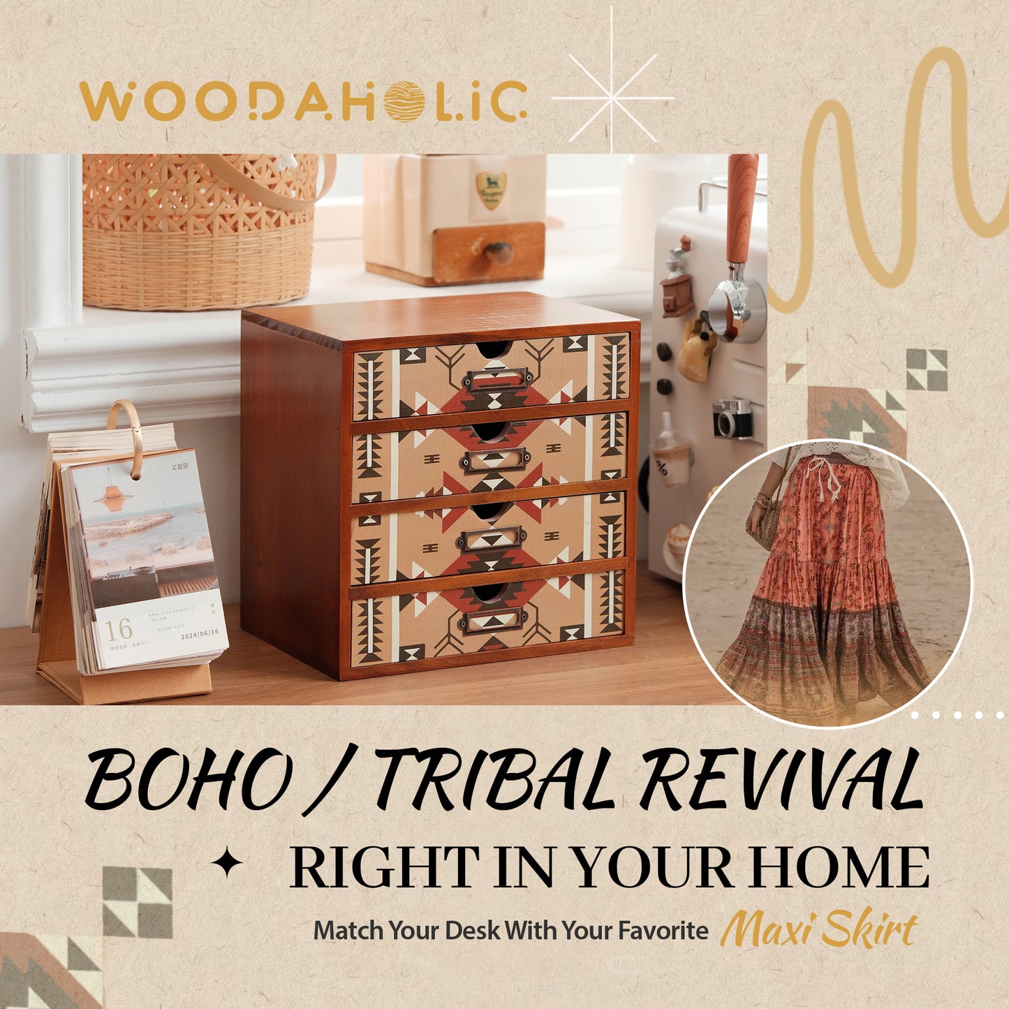 Boho Navajo Wooden Desk