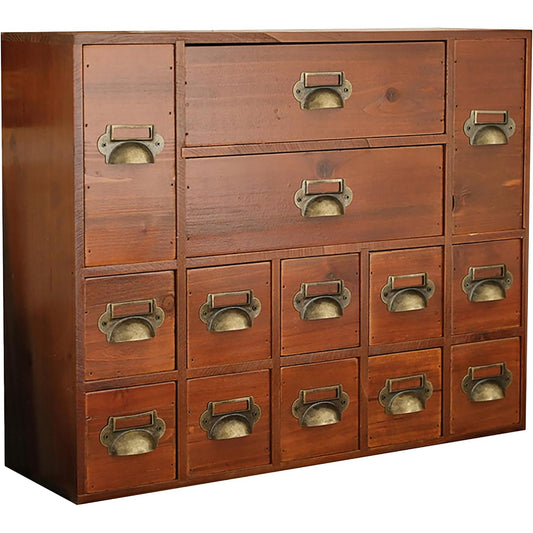 Vintage 14-Drawer Card Catalog Storage Organizer with Brass Handles for Crafts,Index Cards & Desktop Organization