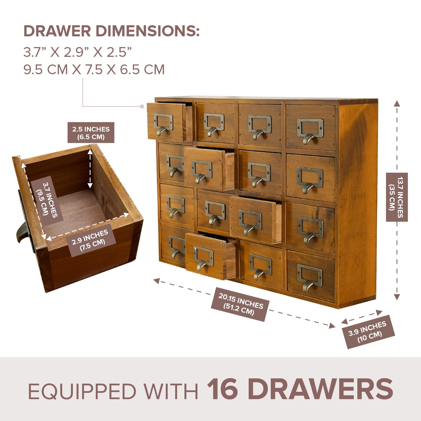 Vintage Wooden Apothecary Cabinet & Card Catalog Organizer – 16 Drawer Desktop Storage for Crafts, Jewelry & Collectibles