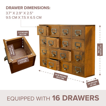 Vintage Wooden Apothecary Cabinet & Card Catalog Organizer – 16 Drawer Desktop Storage for Crafts, Jewelry & Collectibles