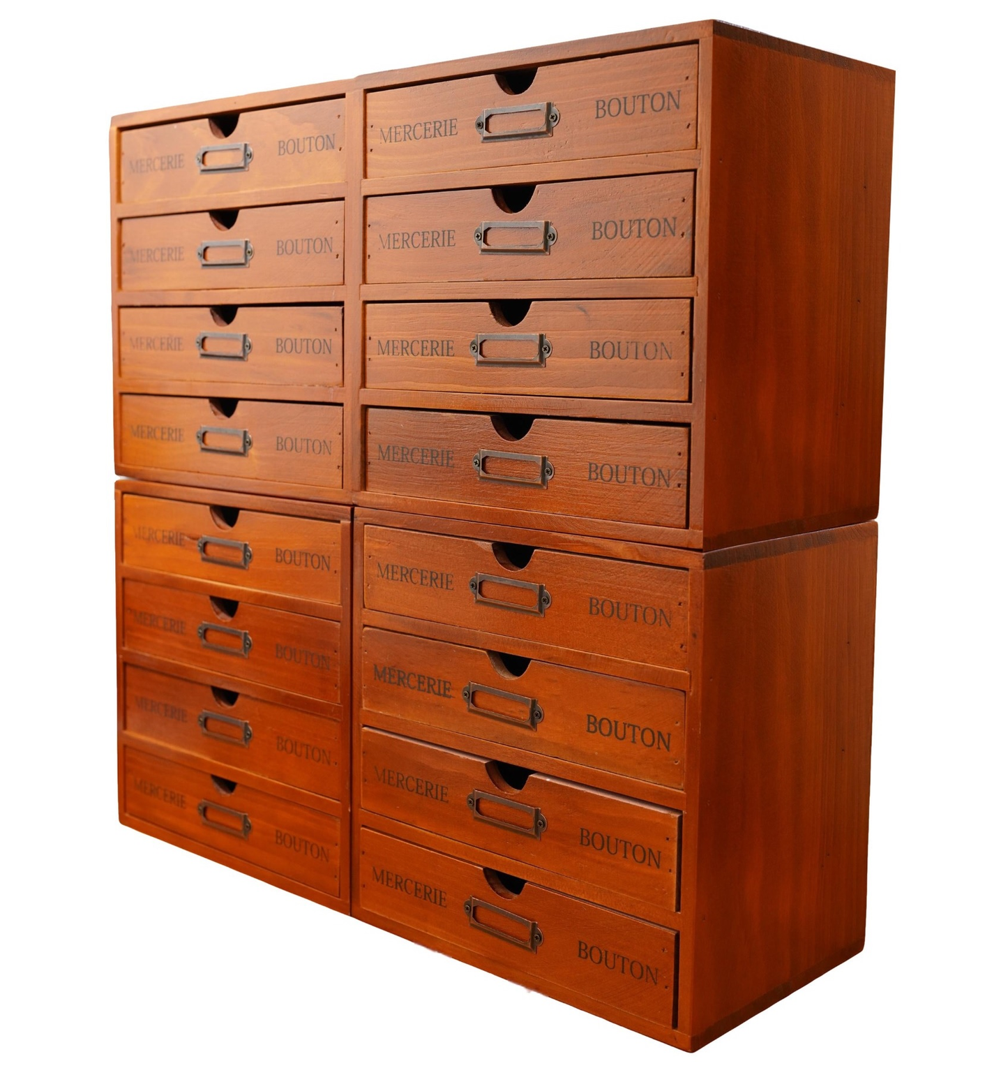Mix and Match Set of 4 - Woodaholic Stackable 16-Drawer Wooden Card Catalog Organizer