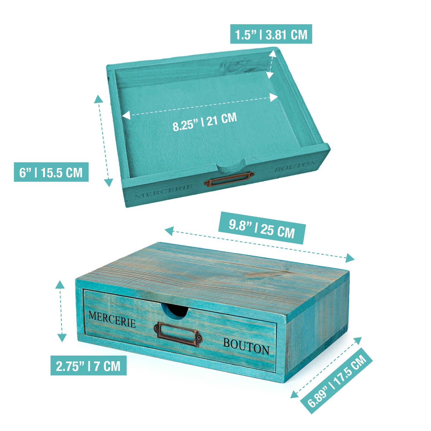 Single Teal Drawer Wooden Desk Organizer – Stackable Desktop Storage Box for Small Items & Office Supplies