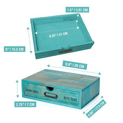 Single Teal Drawer Wooden Desk Organizer – Stackable Desktop Storage Box for Small Items & Office Supplies