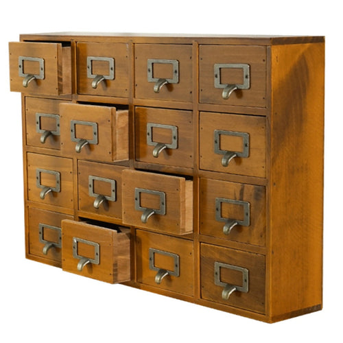 Vintage Wooden Apothecary Cabinet & Card Catalog Organizer – 16 Drawer Desktop Storage for Crafts, Jewelry & Collectibles