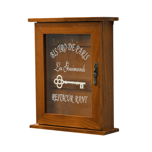 See Thru Display Vintage Wooden Key Holder with 6 Hooks | Entryway Storage Cabinet Hanger