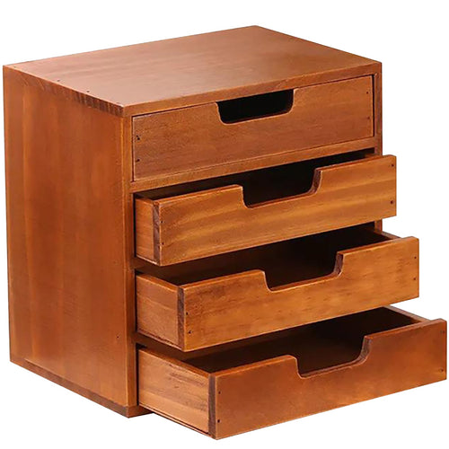 4 Drawer Wooden Desk Organizer Cabinet - Stackable Desktop Storage Drawers for Office Supplies, Jewelry, Crafts & Home Organization