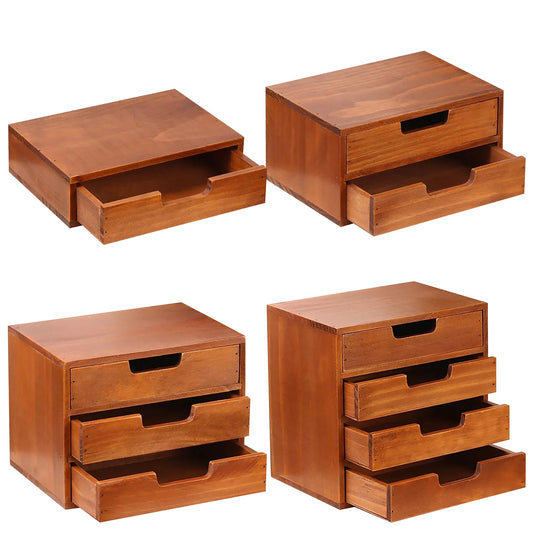 4-Piece Wooden Drawer Organizer Set – Stackable Modular Storage System for Desk, Vanity & Countertop Organization