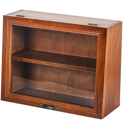 Wooden Display Cabinet with Glass Lid – 2-Tier Tabletop Organizer for Collectibles, Skincare, Office Supplies & Countertop Storage