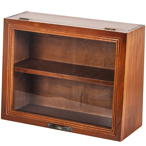 Wooden Display Cabinet with Glass Lid – 2-Tier Tabletop Organizer for Collectibles, Skincare, Office Supplies & Countertop Storage