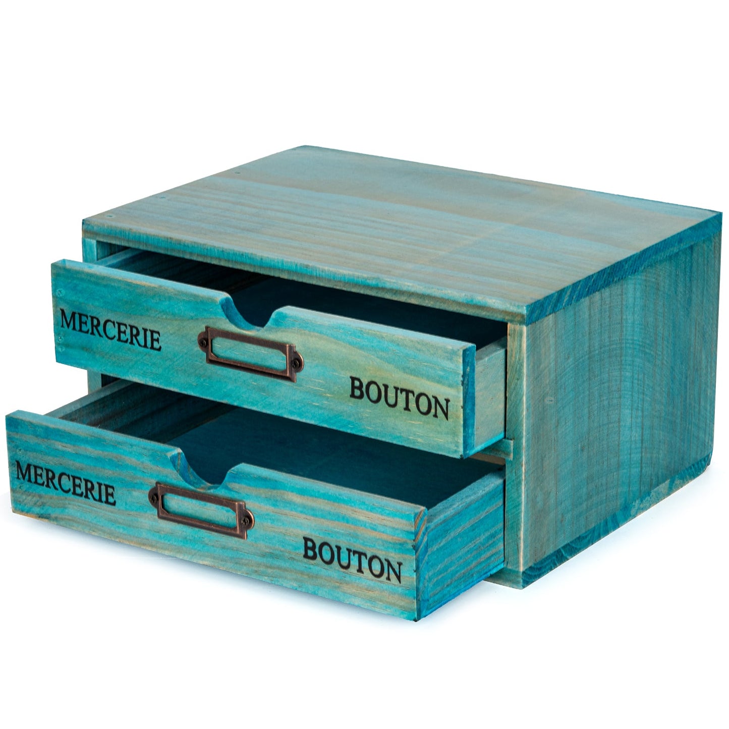 2-Drawer Teal Wooden Desk Organizer – Stackable Desktop Storage Box for Office Supplies, Crafts & Home Organization