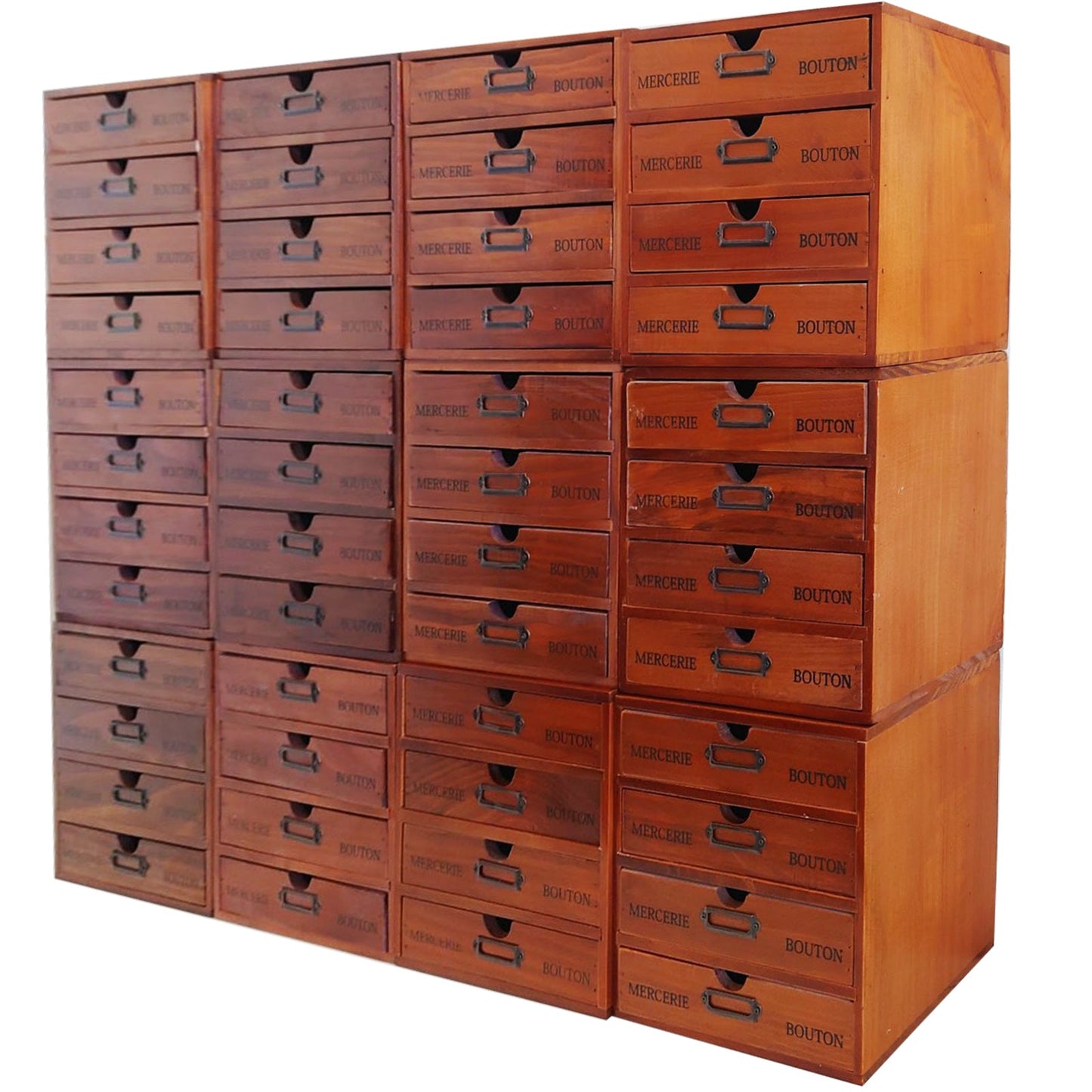 48 Drawer Wooden Storage Organizer - 12 Large Stackable Modular Cabinet with Label Holders for Crafts, Office Supplies