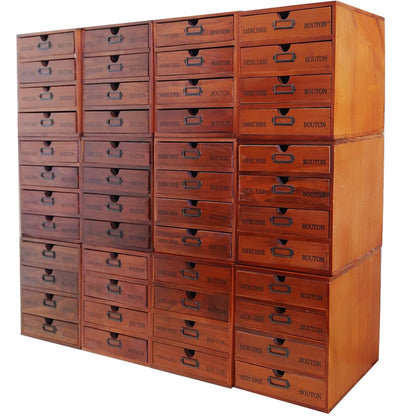 48 Drawer Wooden Storage Organizer - 12 Large Stackable Modular Cabinet with Label Holders for Crafts, Office Supplies