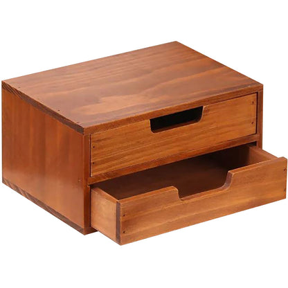 Wooden Desktop Organizer with 2 Drawers : Stackable Desk Storage Cabinet & Monitor Riser for Office Supplies, Documents & Workspace Organization