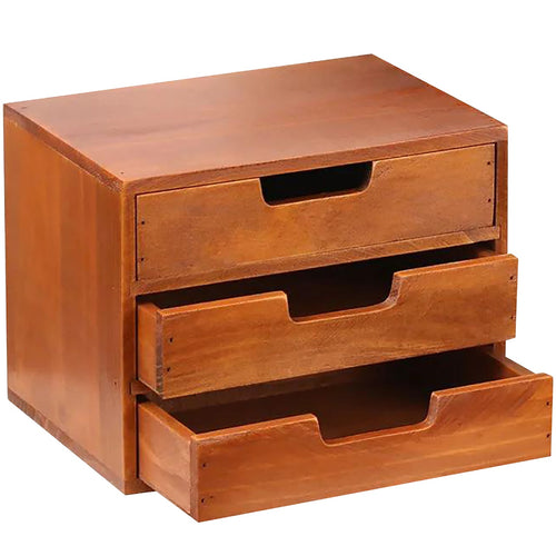 3-Drawer Wooden Desktop Organizer – Solid Wood Storage Cabinet for Desk, Countertop & Vanity Organization
