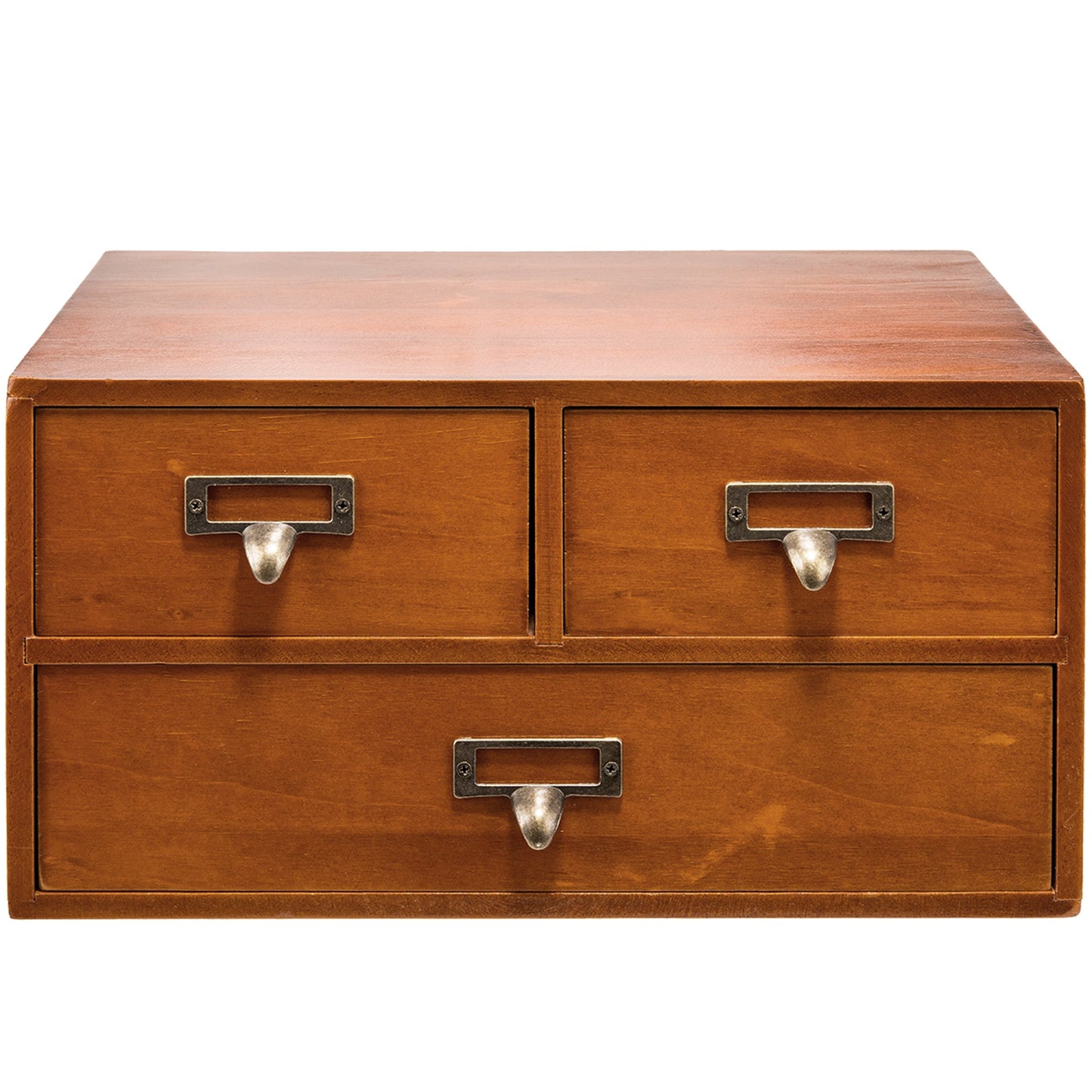 Vintage Apothecary Card Catalog Desk Organizer : 3 Drawer Wooden Storage Cabinet with Label Holders for Office Supplies