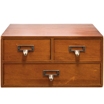 Vintage Apothecary Card Catalog Desk Organizer : 3 Drawer Wooden Storage Cabinet with Label Holders for Office Supplies