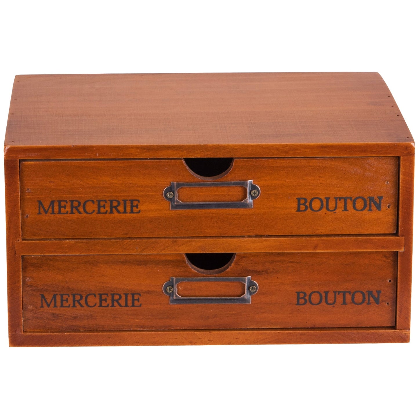Stackable 2-Drawer Vintage Wood Organizer – Compact Desktop Storage Box with Label Holders for Home, Office & Countertop Use