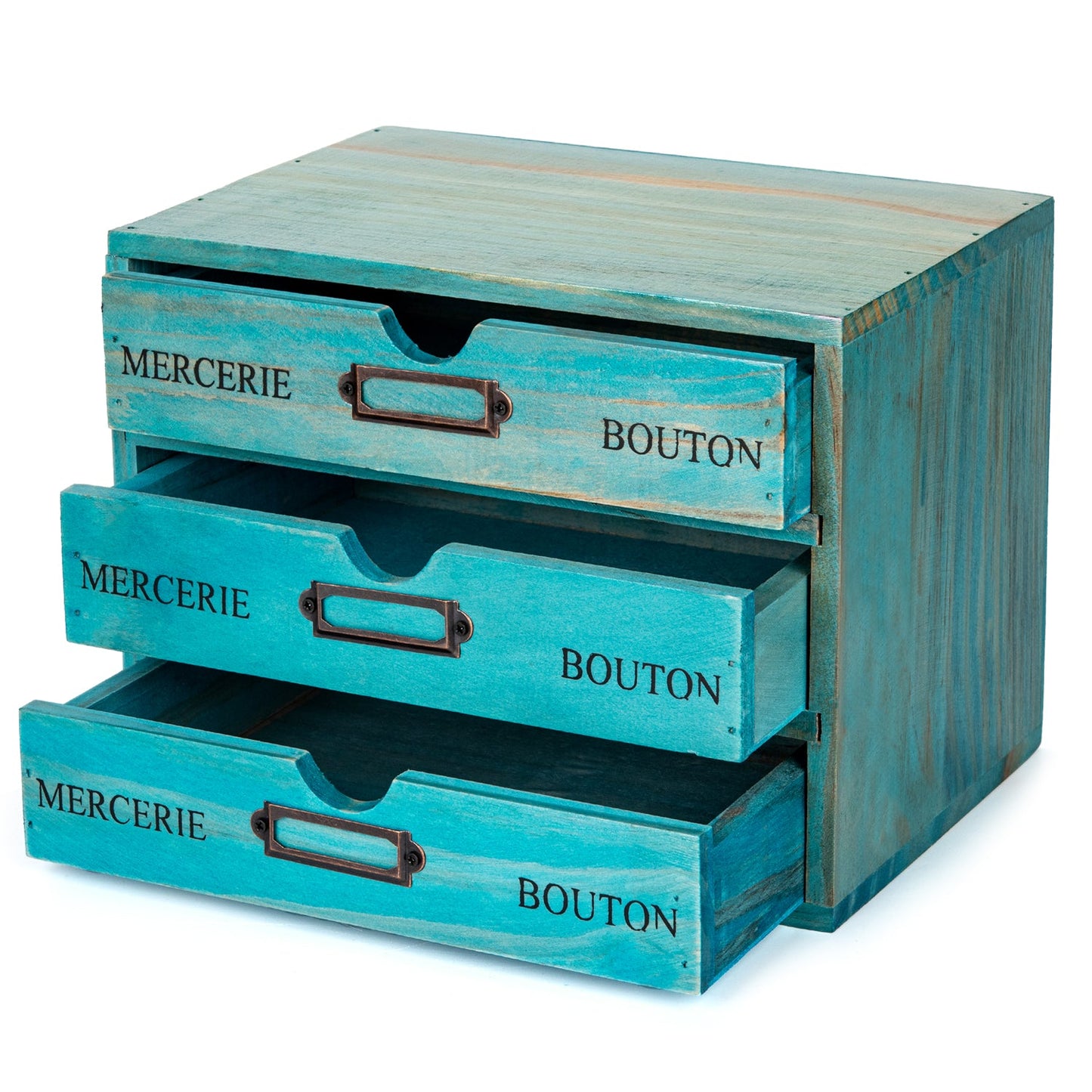 3-Vintage Teal Drawer Wooden Desk Organizer for Office Supplies, Crafts & Home Organization