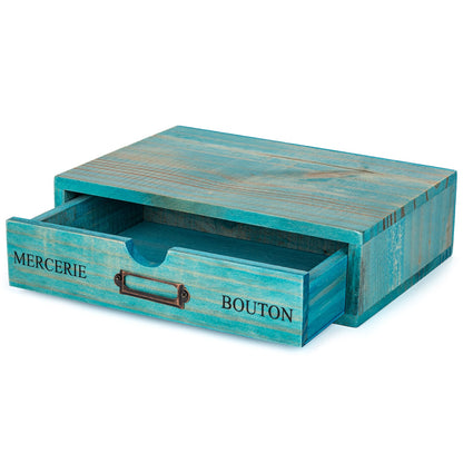 Single Teal Drawer Wooden Desk Organizer – Stackable Desktop Storage Box for Small Items & Office Supplies