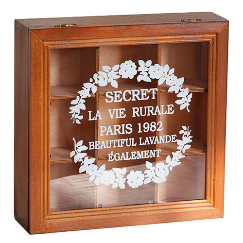 9 Slot Wooden Display Box with Glass Lid – Square Organizer Case with Dividers for Jewelry, Crafts, Collectibles & Countertop Storage