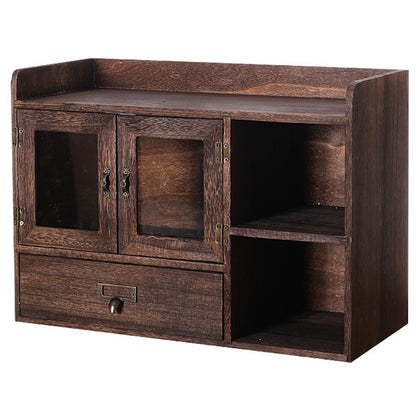 Coffee Tea Spice Station Organizer Cabinet – Rustic Wooden Kitchen Countertop Storage with Glass Doors & Drawer