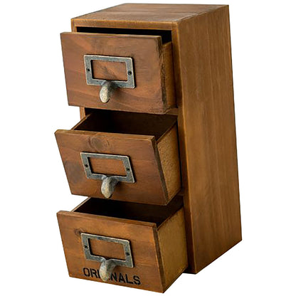 3 Drawer Wooden Desktop Organizer - Mini Multi-Level Storage Cabinet with Label Holders for Small items