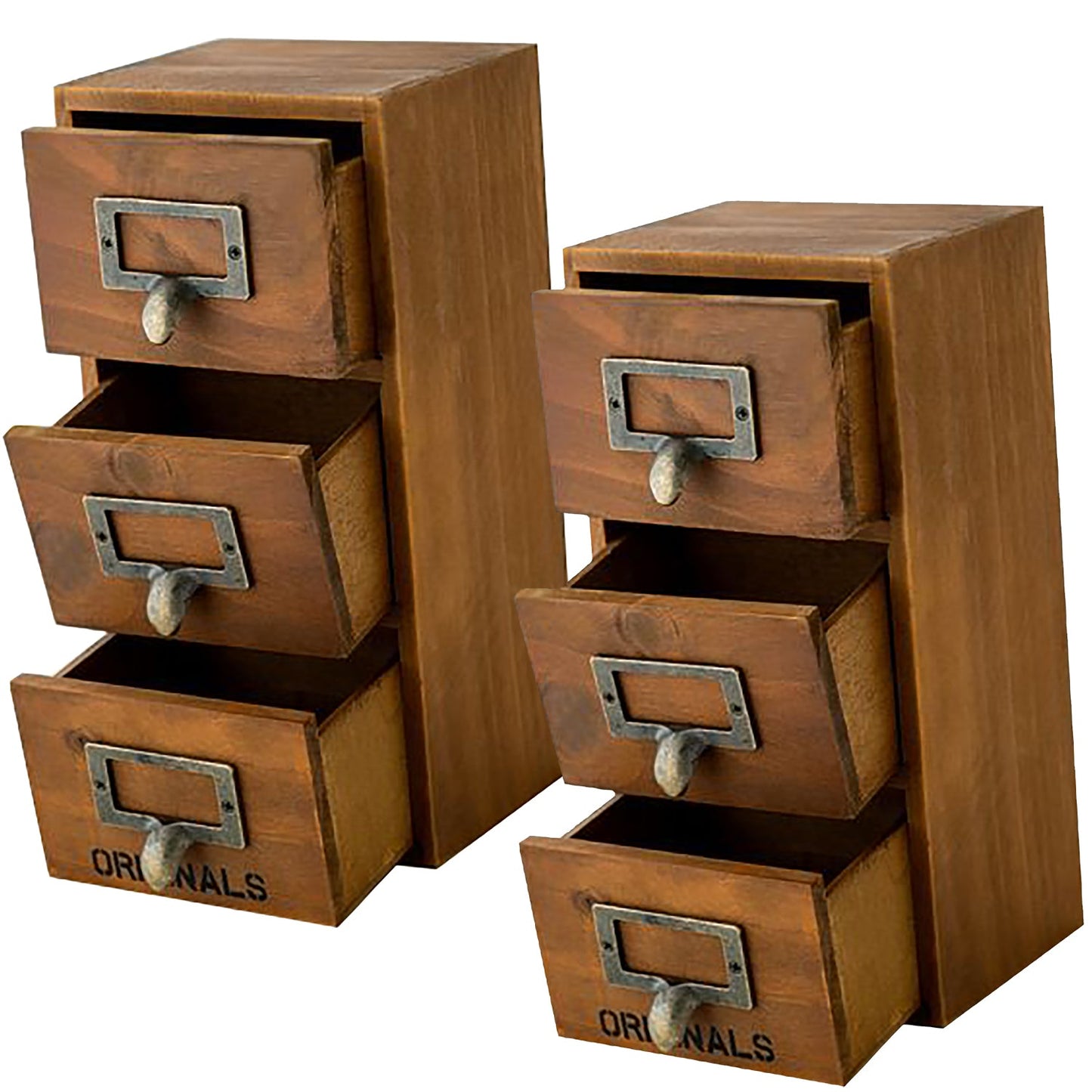 3 Drawer Wooden Desktop Organizer - Mini Multi-Level Storage Cabinet with Label Holders for Small items