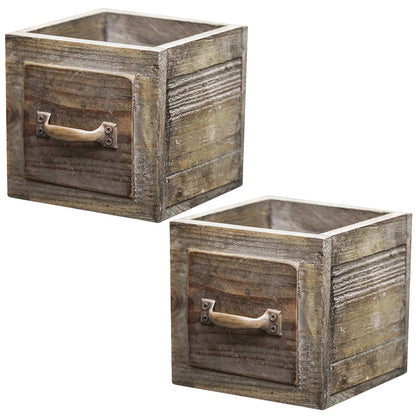 Rustic Wooden Planter Box with Handle – Vintage Farmhouse Flower Pot for Succulents, Herbs & Decorative Home Garden Display