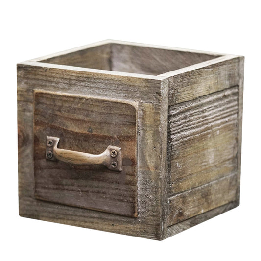 Rustic Wooden Planter Box with Handle – Vintage Farmhouse Flower Pot for Succulents, Herbs & Decorative Home Garden Display