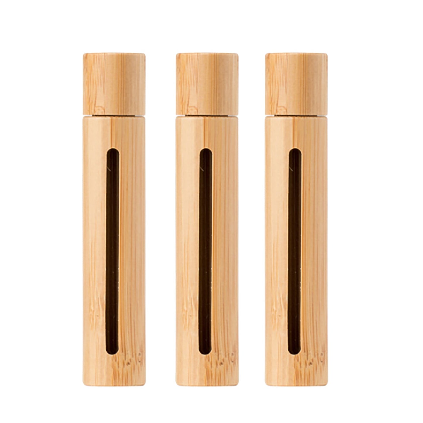 Bamboo Travel Roll-On Bottles – Refillable Glass Perfume & Essential Oil Roller Set (Leakproof, Compact, Natural Bamboo Case, 3 Pack)