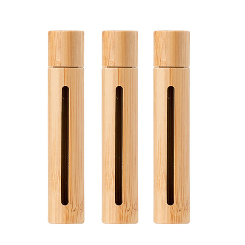 Bamboo Travel Roll-On Bottles – Refillable Glass Perfume & Essential Oil Roller Set (Leakproof, Compact, Natural Bamboo Case, 3 Pack)