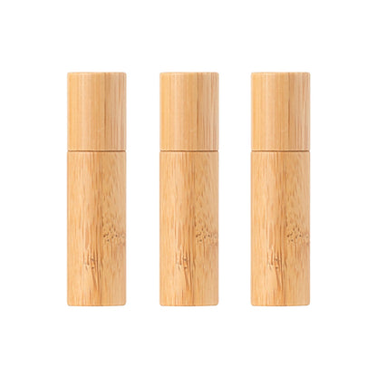 Bamboo Travel Roll-On Bottles – Refillable Glass Perfume & Essential Oil Roller Set (Leakproof, Compact, Natural Bamboo Case, 3 Pack)