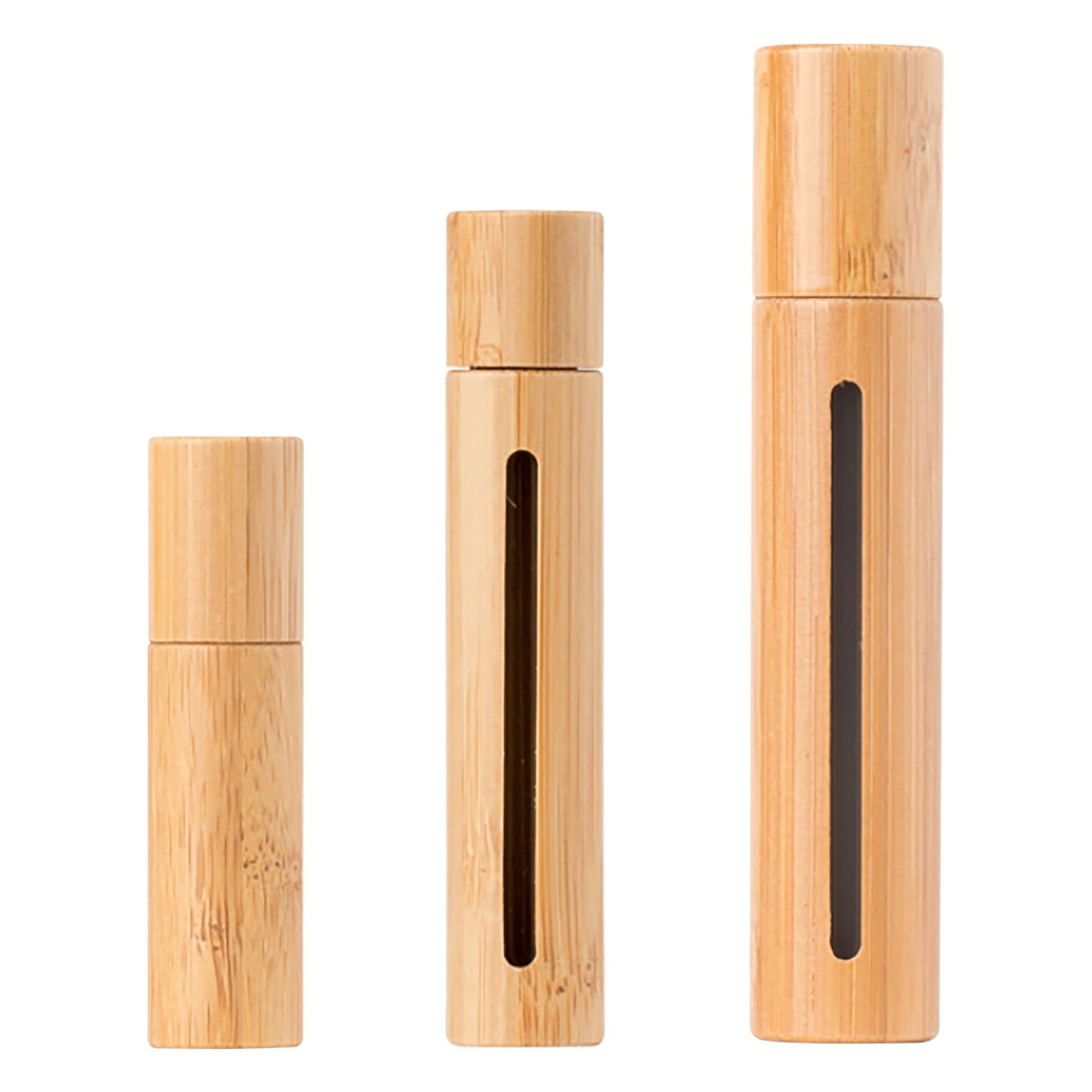 Bamboo Travel Roll-On Bottles – Refillable Glass Perfume & Essential Oil Roller Set (Leakproof, Compact, Natural Bamboo Case, 3 Pack)