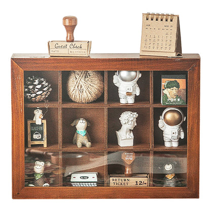 12 Cubby Wood Display Case with Glass Front - Small Collectible Organizer Shelf for Figurines, Miniatures, Desk Decor & Wall Storage