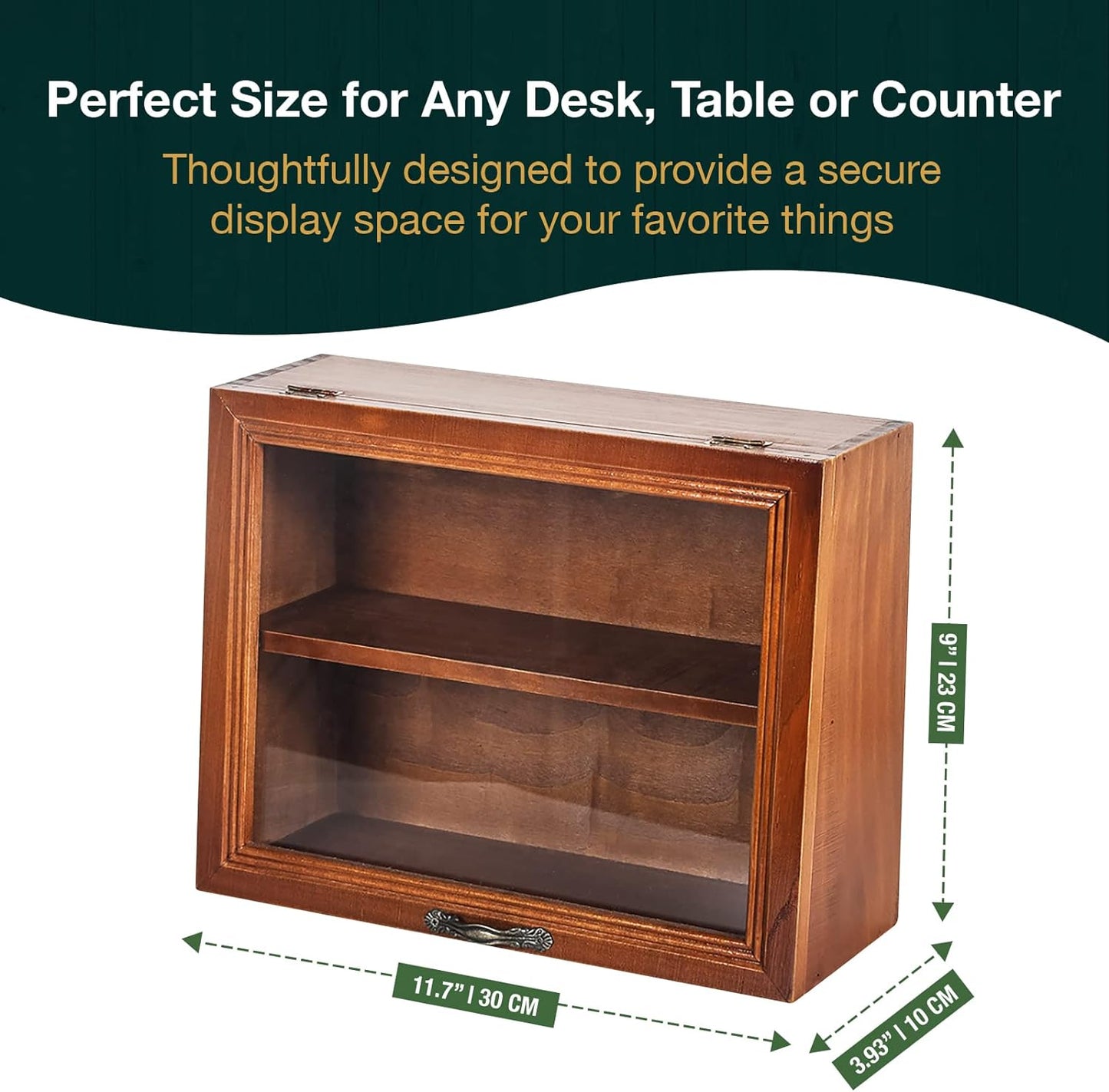 Wooden Display Cabinet with Glass Lid – 2-Tier Tabletop Organizer for Collectibles, Skincare, Office Supplies & Countertop Storage