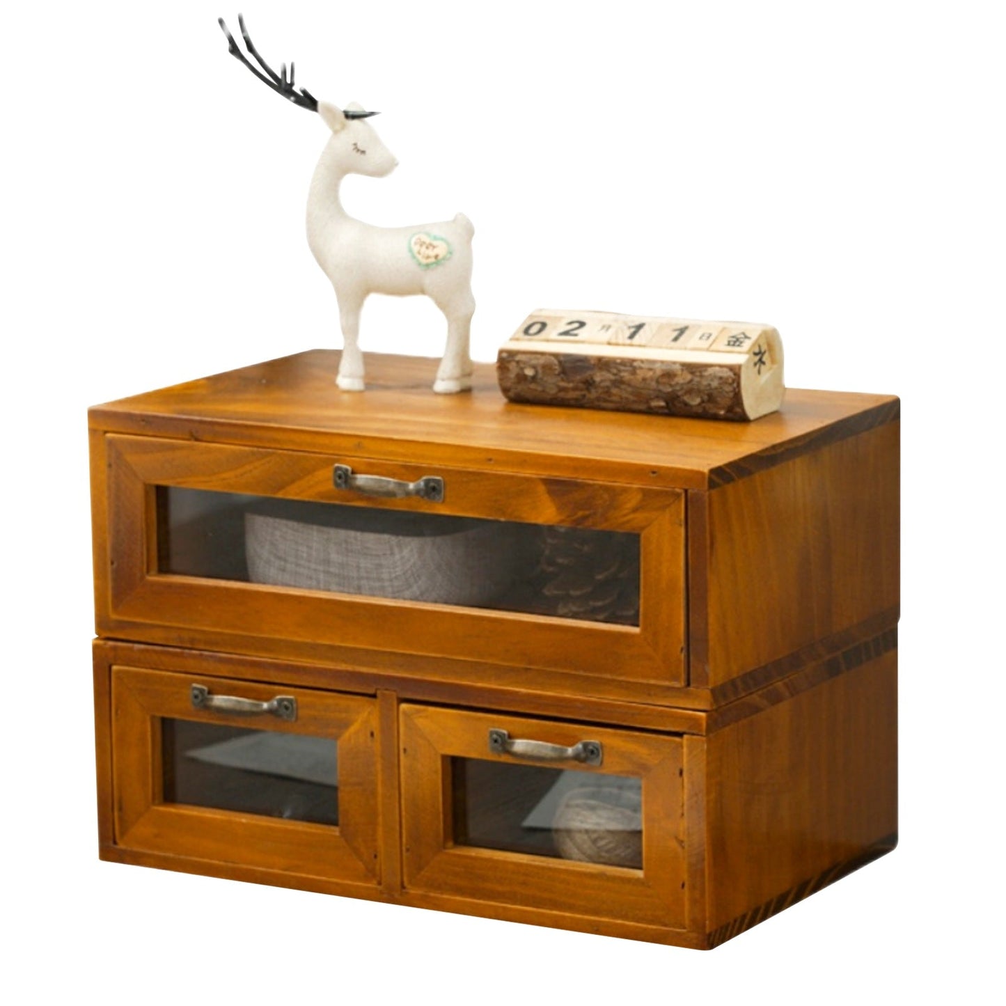 Stackable Wooden Storage Drawers with Glass Front – VintageSee-Through Drawer for Office, Crafts & Home