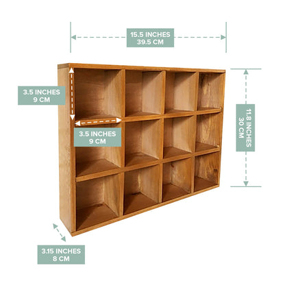 12 Slot Wooden Cubby Display Shelf - Wall Mount or Tabletop Organizer for Collectibles, Mini Decor & Small Item Storage