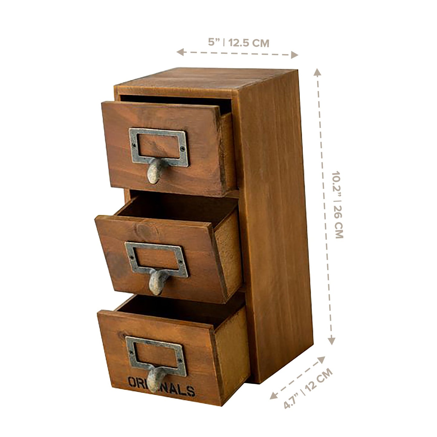 3 Drawer Wooden Desktop Organizer - Mini Multi-Level Storage Cabinet with Label Holders for Small items
