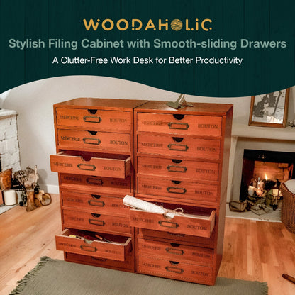 Mix and Match Set of 4 - Woodaholic Stackable 16-Drawer Wooden Card Catalog Organizer
