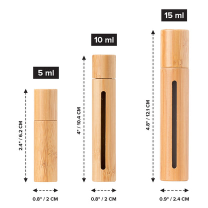 Bamboo Travel Roll-On Bottles – Refillable Glass Perfume & Essential Oil Roller Set (Leakproof, Compact, Natural Bamboo Case, 3 Pack)