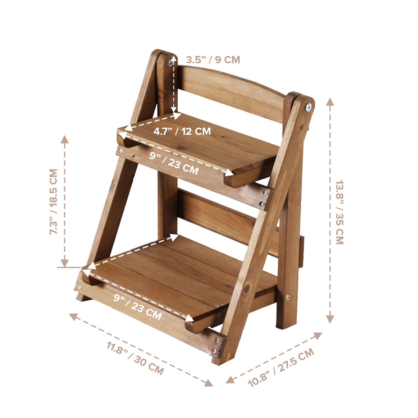 Wood Ladder Display Shelf : 2 Tier Vintage Desktop Organizer Stand for Plants, Candles, Decor