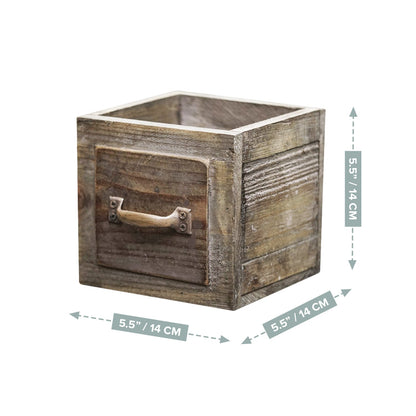 Rustic Wooden Planter Box with Handle – Vintage Farmhouse Flower Pot for Succulents, Herbs & Decorative Home Garden Display