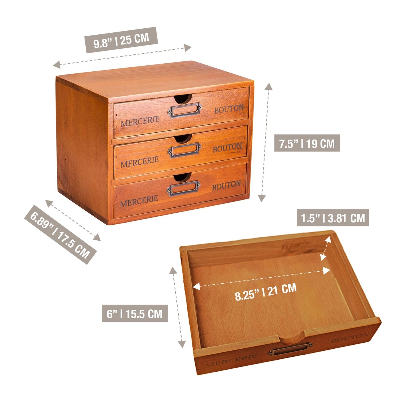 Vintage Wood Desk Organizer : 3 Drawer Stackable Storage Cabinet for Office Supplies, Jewelry & Crafts