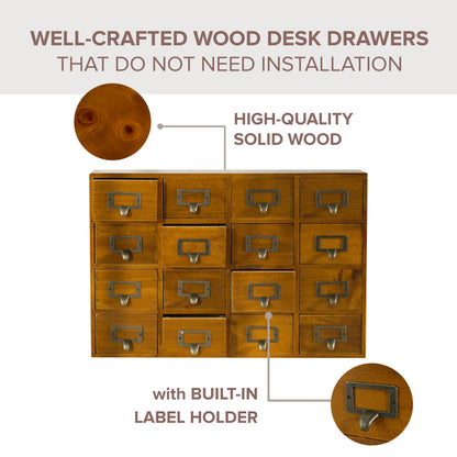Vintage Wooden Apothecary Cabinet & Card Catalog Organizer – 16 Drawer Desktop Storage for Crafts, Jewelry & Collectibles