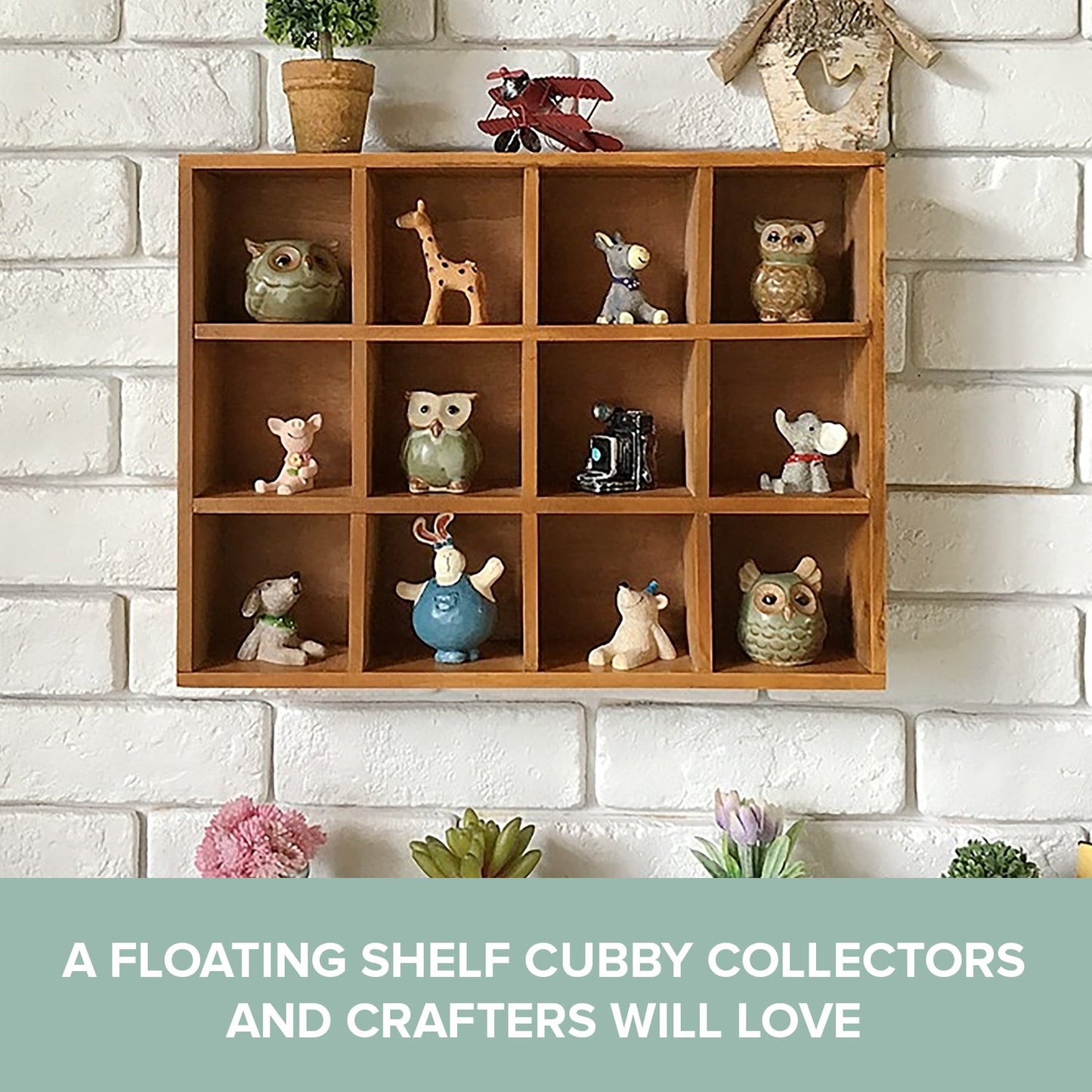 12 Slot Wooden Cubby Display Shelf - Wall Mount or Tabletop Organizer for Collectibles, Mini Decor & Small Item Storage