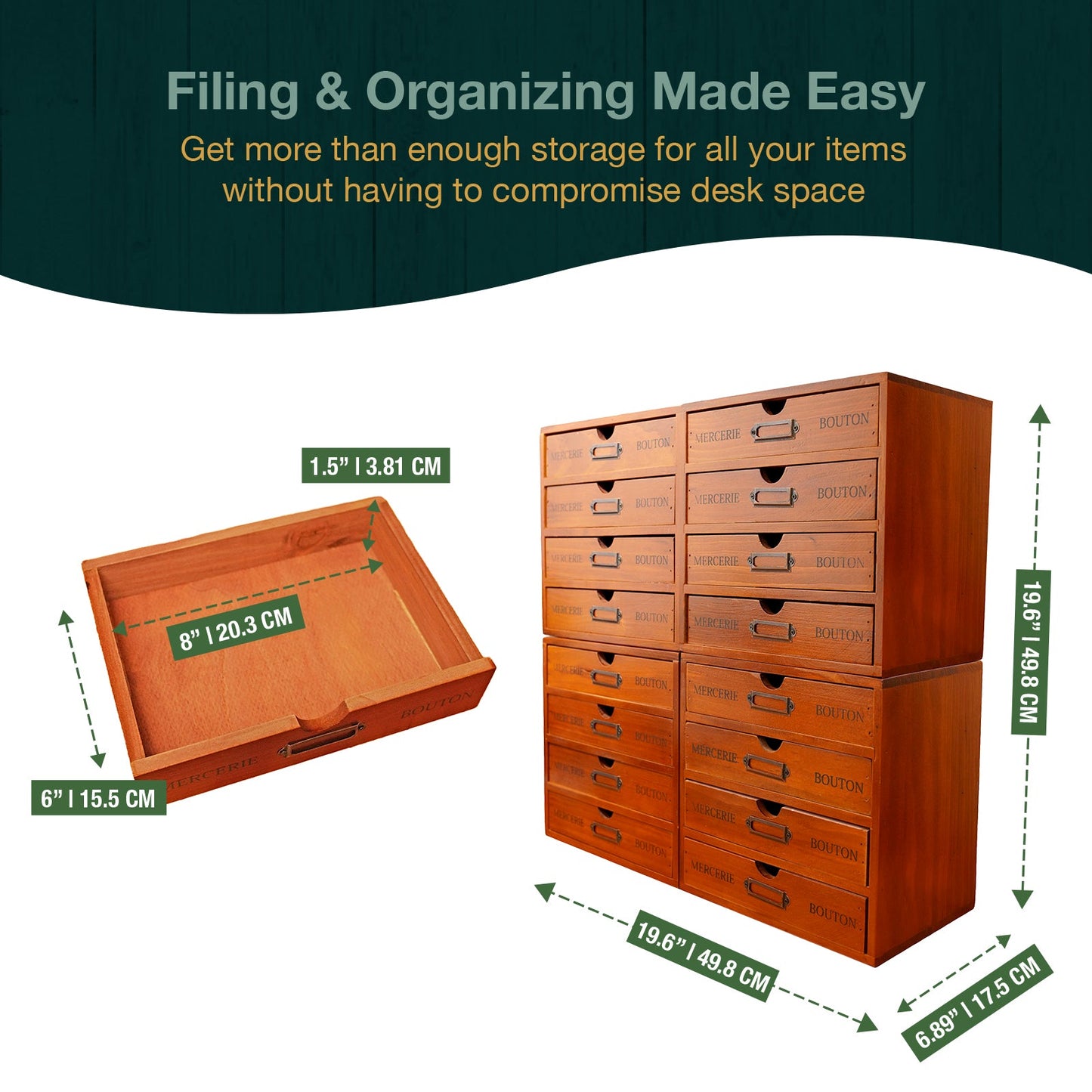 Mix and Match Set of 4 - Woodaholic Stackable 16-Drawer Wooden Card Catalog Organizer