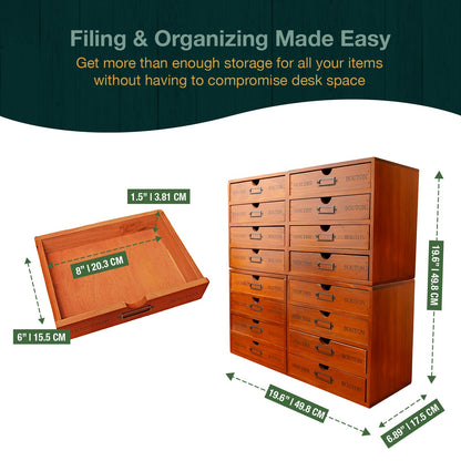 Mix and Match Set of 4 - Woodaholic Stackable 16-Drawer Wooden Card Catalog Organizer