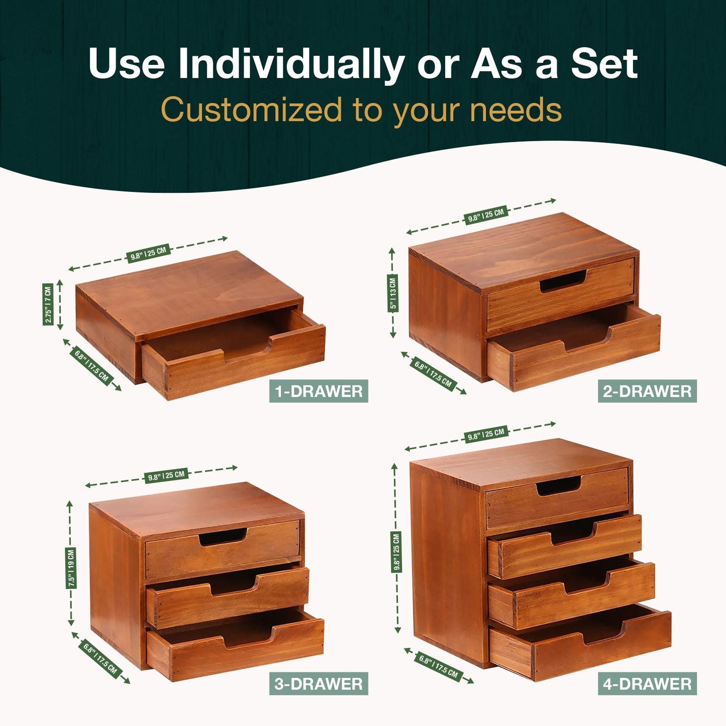 4-Piece Wooden Drawer Organizer Set – Stackable Modular Storage System for Desk, Vanity & Countertop Organization